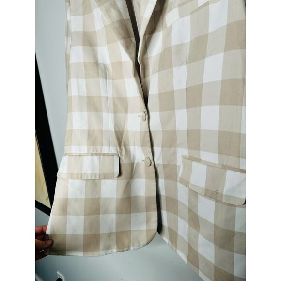 ENGLISH FACTORY Tan Gingham Print Oversized  Front Button Blazer Size Small - Picture 7 of 12